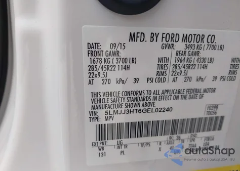 2016 Lincoln Navigator L Select z USA, uszkodzony, nr VIN 5LMJJ3HT6GEL02240